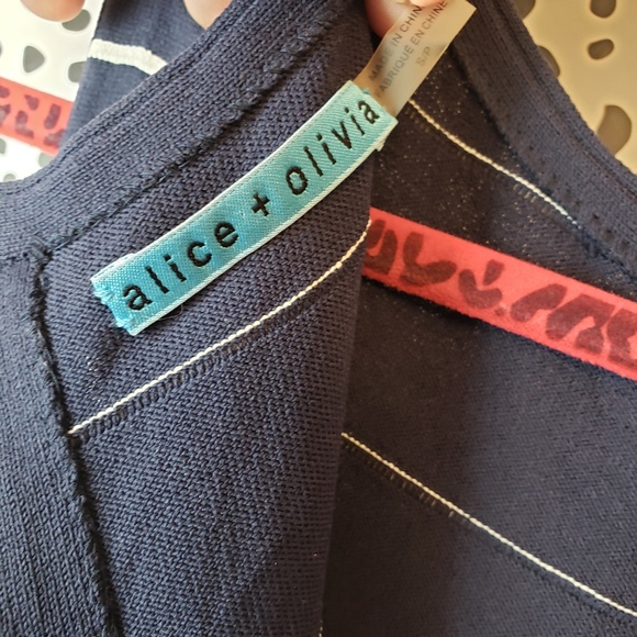 Alice + Olivia Bolton Ottoman Horizontal Pinstripe Navy Sleeveless Small Dress - Picture 12 of 16